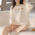 thumbnail image 3 of HSHMT Women's Pajama Sets Long Sleeve Comfortable Soft Breathable Autumn/Winter Round Neck Cute Printed Loose Home Casual Sleeper Set Lounge Sets for Women, 3 of 5