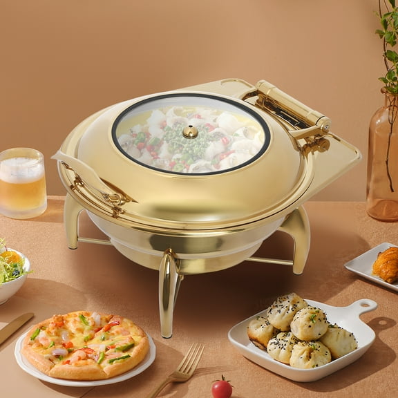 6L/6.34Qt Modern Chafing Dish Buffet Set, Gold Round Chafer for Catering
