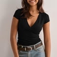 thumbnail image 6 of Womens Summer Tops Elegant Soft Wrap V Neck Short Sleeve Workout Tops for Women Black XL, 6 of 7