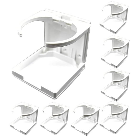 MARINE CITY Adjustable Arms Folding Cup Drink Holder - White ABS Plastic, Fits 2-5/8 to 3-1/2 Inches - Perfect for Ships, Marines, Watercrafts, and RVs - Pack of 8