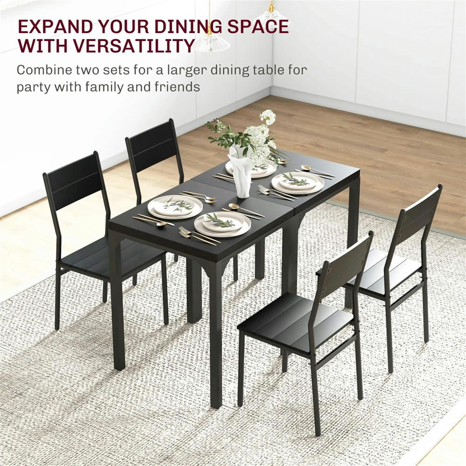 Demi Bonn 3 Piece Dining Table Set for Small Spaces, Modern Kitchen Table and Chairs for 2 Dining Room Set with Chairs Home Furniture Rectangular, Black