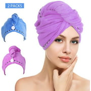 Yewang Hair turban towel for the hair hair towel turban set of 2 quick-drying towel (blue + dark purple)