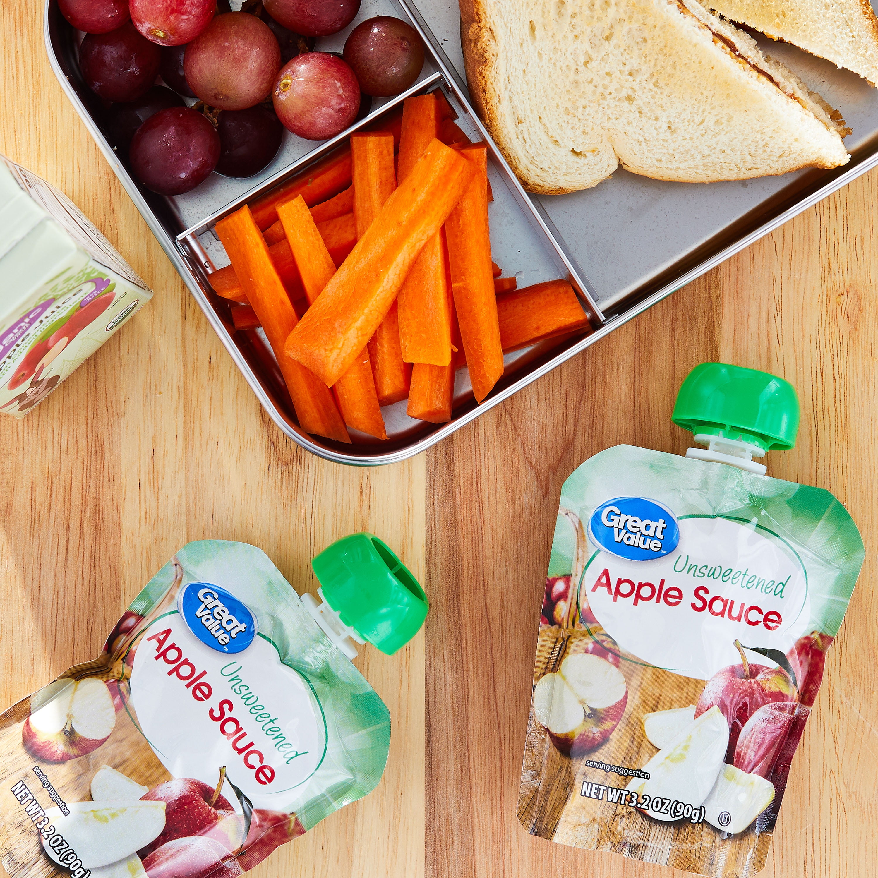 Great Value Unsweetened Applesauce, 3.2 oz, 24 Pouches