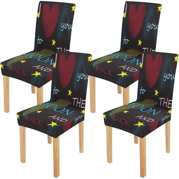 FMSHPON I Love You to The Moon and Back Pattern Stretch Chair Cover Protector Seat Slipcover for Dining Room Hotel Wedding Party Set of 4
