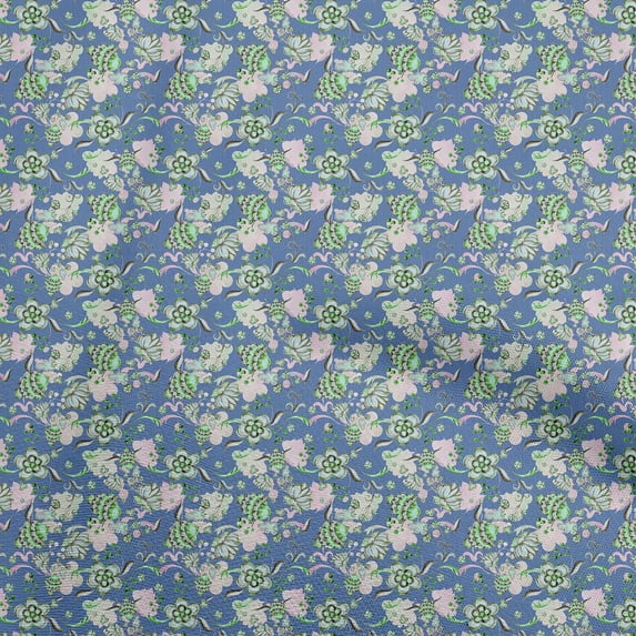 oneOone Viscose Chiffon Grayish Blue Fabric Asian Suzani Fabric For Sewing Printed Craft Fabric By The Yard 42 Inch Wide