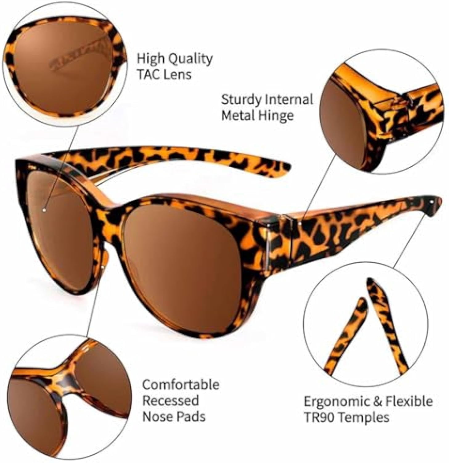 Belladora Fit Over Sunglasses for Women, Polarized Uv400 Protection Prescription Sunglasses for Car, Beach, Golf(Black)