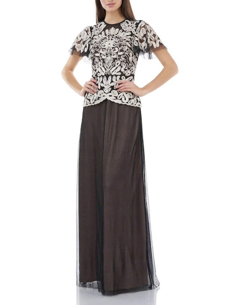 JS Collections Crew Neck Short Sleeve Popover Zipper Back Embroidered Mesh Dress-OYSTER BLACK / 2 - Walmart.com JS Collections Crew Neck Short Sleeve Popover Zipper Back Embroidered Mesh Dress-OYSTER BLACK / 2 - Walmart.com
