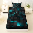 thumbnail image 4 of Castle Fairy Futuristic Cube Texture Twin Sheets 3pcs,Minimalist Cyan Neon Outline Bedding,Black Teal,1 Flat Sheet, 1 Fitted Sheet and 1 Pillowcase, 4 of 7