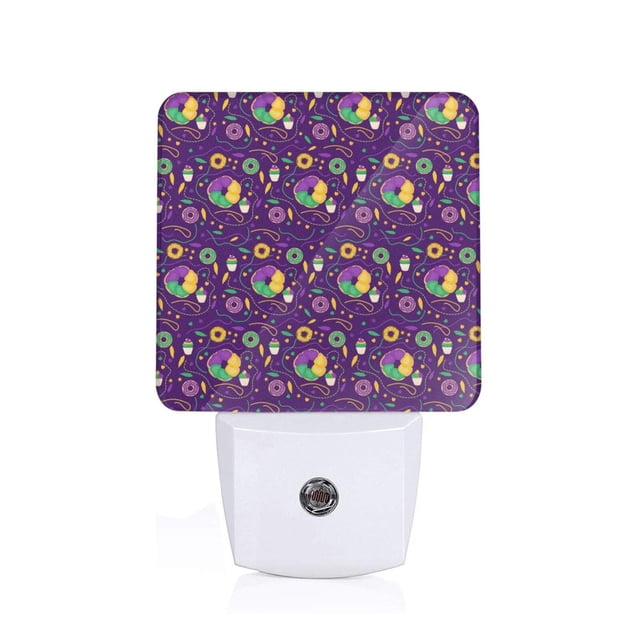 Fotbe Mardi Gras and Donuts Luz Nocturna LED, Luz de Noche con Sensor de Luz Natural de Anochecer a Amanecer, Se Enchufa a la Pared, Blanco Cálido 0.5W-EU