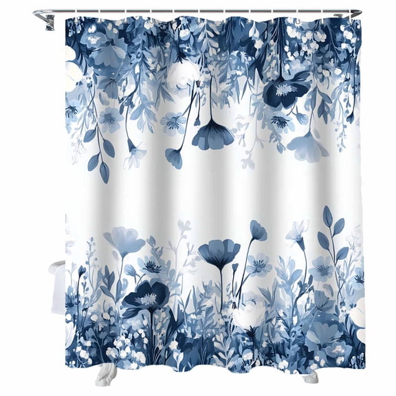 Shower Curtains Blue Flowers Bath Curtain Floral Leaf Plant Waterproof Bathroom Shower Curtain Set with Hooks Decoration 72 x 84 Inches