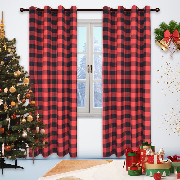 CUH Buffalo Curtains Drapes Thermal Insulated Christmas Window Curtain UV Protection Privacy Blackout Energy Efficient Living Room Red And Black W52xH72 in