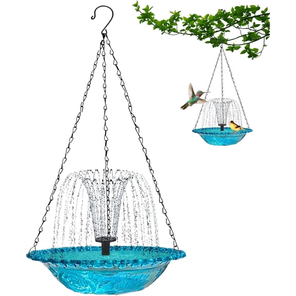 Solar Cascade Hanging Bird Bath Fountain, ABS Solar Powered Hanging Bird Feeder and Bath with Multi-Angle Spray for Garden and Backyard