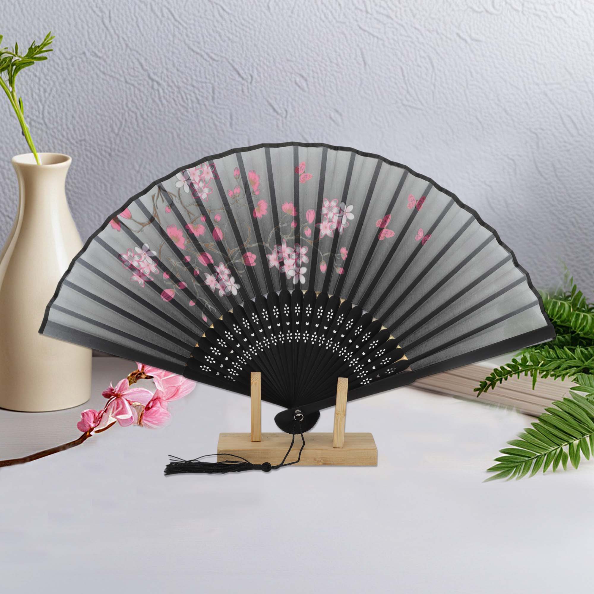 Unique Bargains Ancient Style Folding Fan 1Pc Gray [Elegant Shadow of Plum Blossoms Style]