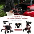 thumbnail image 4 of Giantex 2 in 1 Folding Rollator Walker, Portable Rolling Wheelchair w/Adjustable Height, Red, 4 of 6