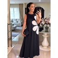 thumbnail image 4 of Women Casual Sleeveless Dresses Crewneck Patchwork Floral Midi Dress Black M, 4 of 8