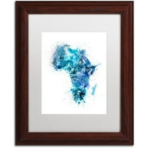 Trademark Fine Art "Paint Splashes Map of Africa" Canvas Art by Michael Tompsett, White Matte, Wood Frame