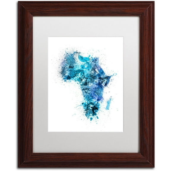 Trademark Fine Art "Paint Splashes Map of Africa" Canvas Art by Michael Tompsett, White Matte, Wood Frame