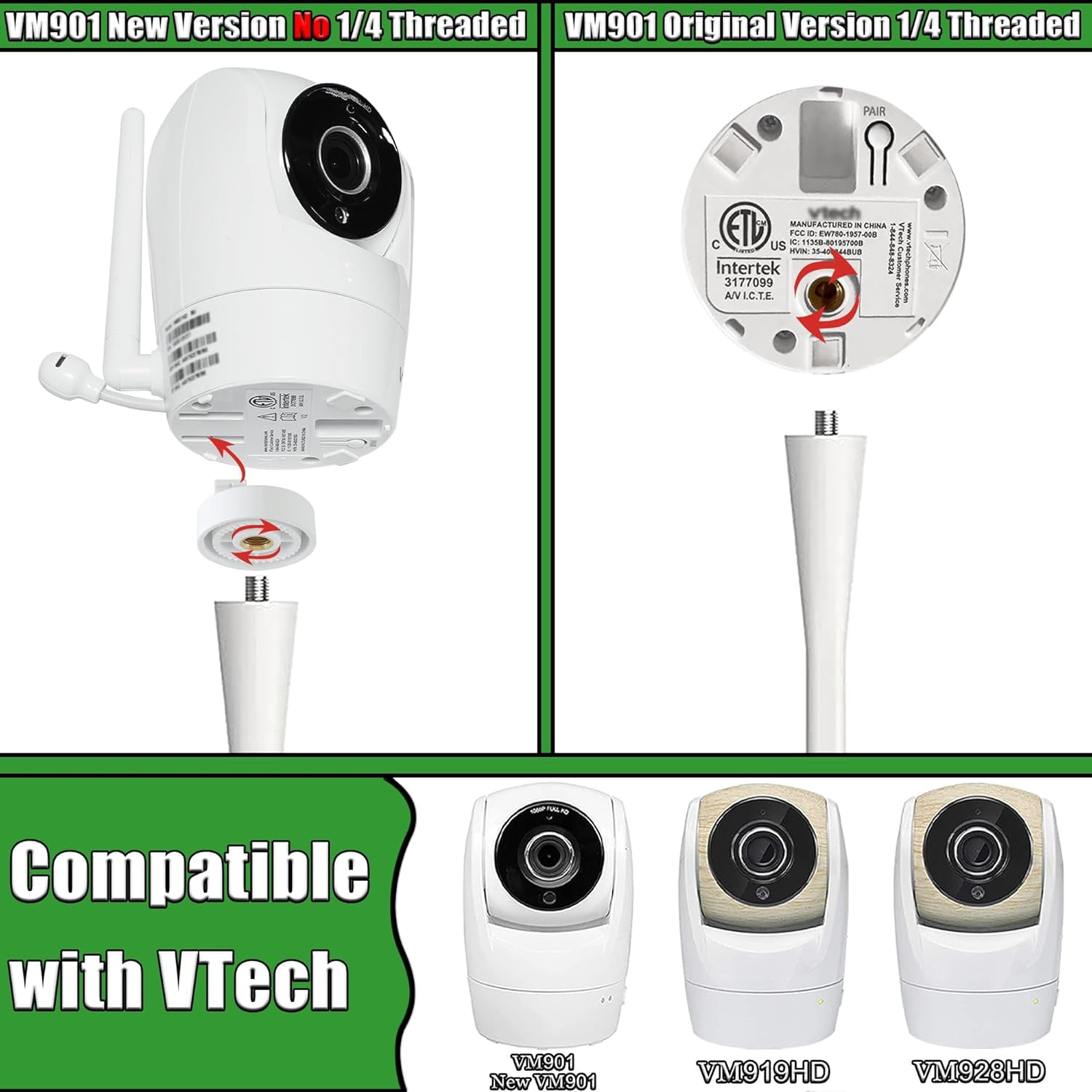 Upgraded Safer Baby Monitor Mount for VTech Baby Monitor, Flexible Twist Mount for VTech New VM901, VM928HD and VM919HD