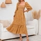 thumbnail image 2 of Vestido largo amarillo fruncido, talla L Vestido floral de manga larga, escote cuadrado y dobladillo con volante, 2 of 6