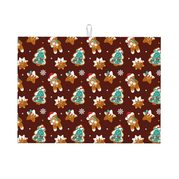 Sikiie Christmas Gingerbread Dish Drying Mat, Kitchen Counter Mat, Self Drying Mat for Kitchen Counter Dish Drying Pad ,for Dishes, Utensils, Pots and Pans(24" x 18")