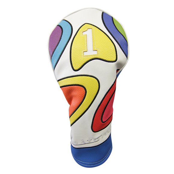Majek Housse de Tête de Golf Rétro Édition Limitée Style Vintage Cuir Psychédélique Coloré Design Personnalisé 1 Housse de Tête de Pilote Convient aux Pilotes de 460cc