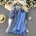 thumbnail image 4 of Quixlent 2 Pcs/Set Women Dress Suit Shirring Floral Embroidery See-through Lace Lantern Sleeves Pleated A-line Elastic Waist Midi Dress Slip Dress Suit, 4 of 8