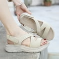 thumbnail image 2 of kamemir Womens Sandals Dressy Women's Platform Wedge Sandals, Comfortable Open-Toe Cork Casual & Dressy Summer Shoes(Beige,7), 2 of 6