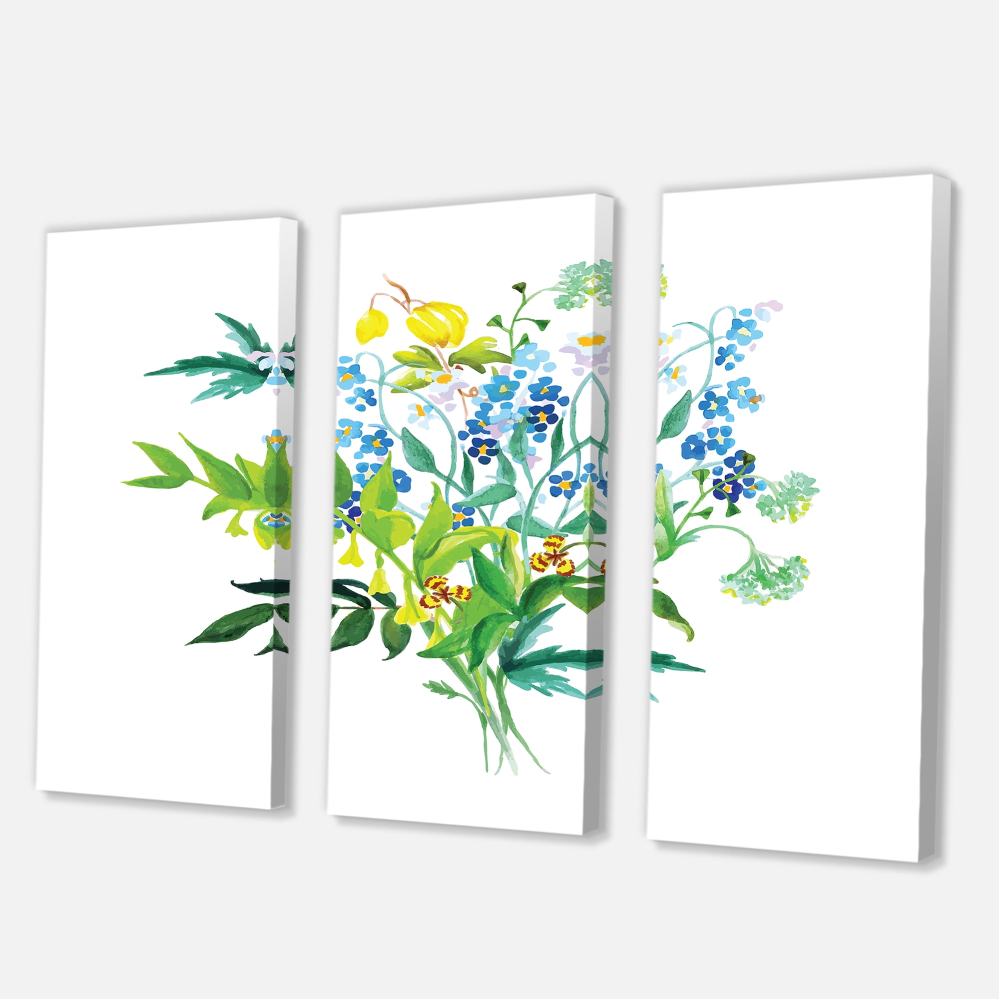 Designart ' Meadow Flowers Garland On White ' Farmhouse Canvas Wall Art Print