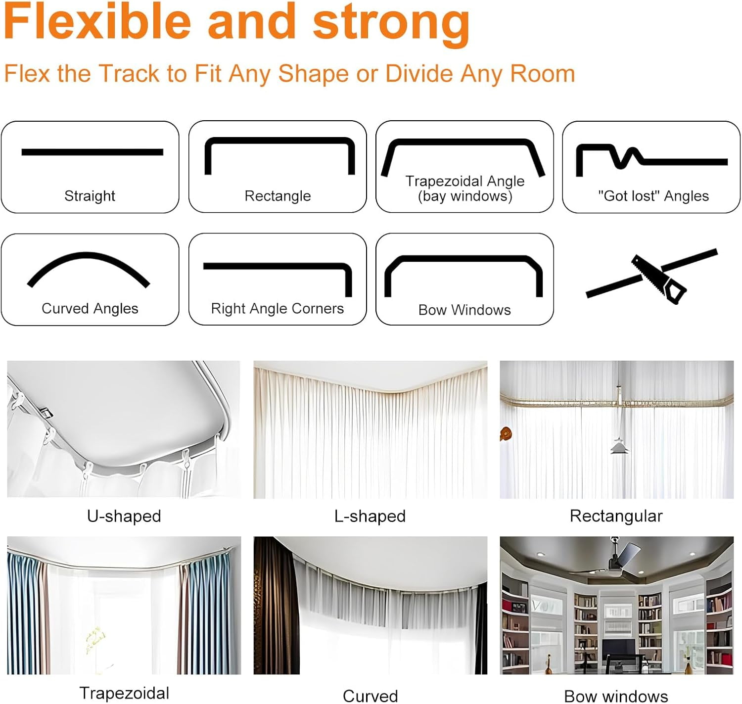 Room Divider Curtains Flexible Ceiling Tracks Set Curtain Track Ceiling Mount Blackout Curtain for Living Room Bedroom Ceiling Curtain Rod Privacy Dividers Panels W120 x H120 Black Drape & Black Rail