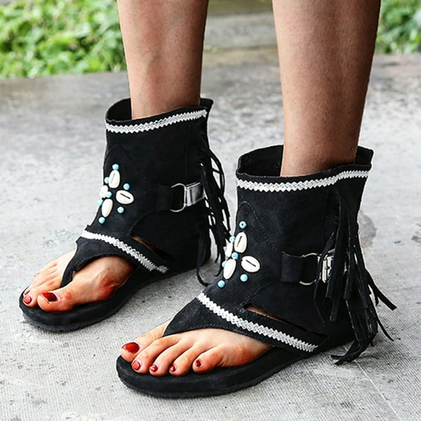 SMihono Womens Sandals Breathable Retro Bohemian Tassel Open Toe