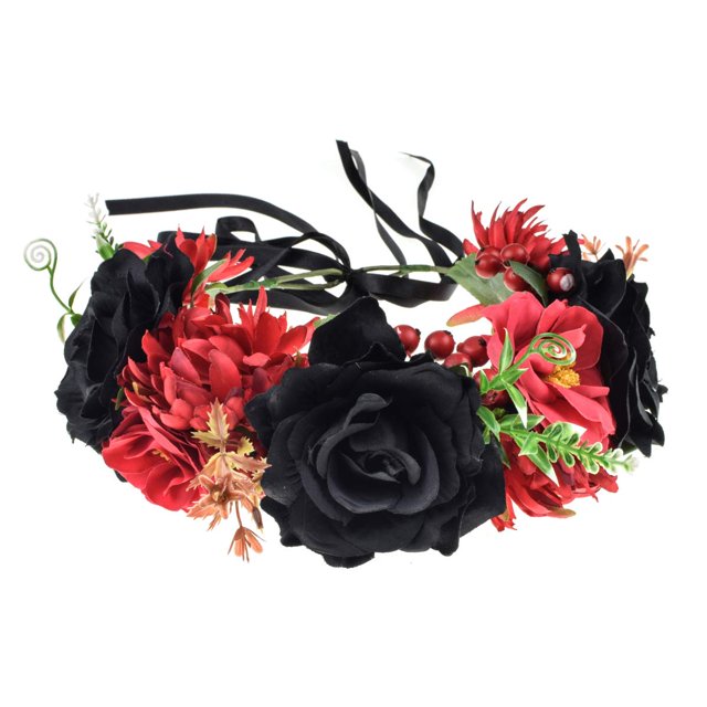 Vividsun Jour des Morts Serre-Tête Fleur Couronne de Rose (Rouge Noir)