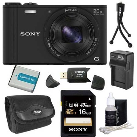 Sony DSC-WX350/B DSC-WX350 WX350 WX350B WX350/B DSCWX350B 18 MP Digital Camera with 20x Optical Image Stabilized Zoom and 3-Inch LCD (Black) 32GB Bundle with 32GB SD Card, Spare Battery + More