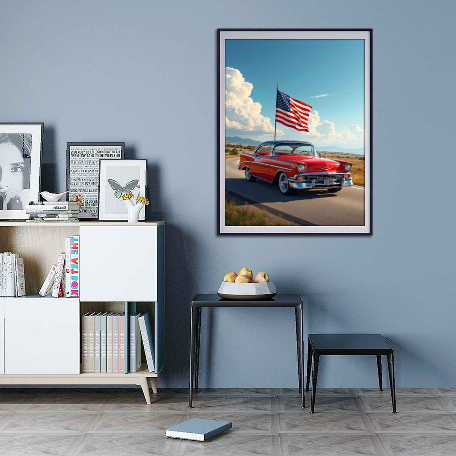 Diamond Art Kits for Adults - 5d Vintage Red Car American Flag Diamond Painting for Adults, Diamond Art for Adults Beginners, Diamond Painting Kits for Adults for Home Wall Decor