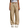 thumbnail image 2 of Women's Drawstring High Waist Wide Leg Sweatpants Y2K Loose Casual Joggrt Pants Soft Athletic Streetwear Pants with Pocket Fall Outfit Khaki, 2 of 8