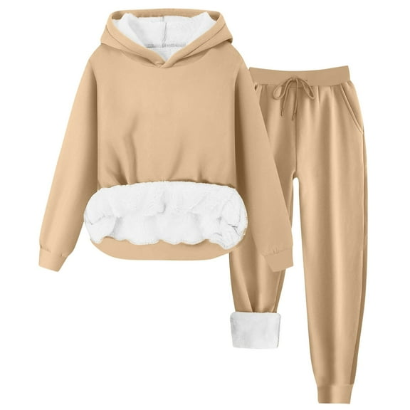 Bpmpbo Women's Fleece Lined Hoodie Jogger Set Loose Fit Two Piece Loungewear Long Sleeve Sweatsuit Comfort Outfit