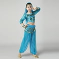 thumbnail image 5 of Sky Blue Kids Girls Belly Dance Costume Set - 5-Piece Outfit with Top Pants Accessories, 100% Polyester for 5-15 Years Dance Class & Recitals,Size 13-15 T, 5 of 7