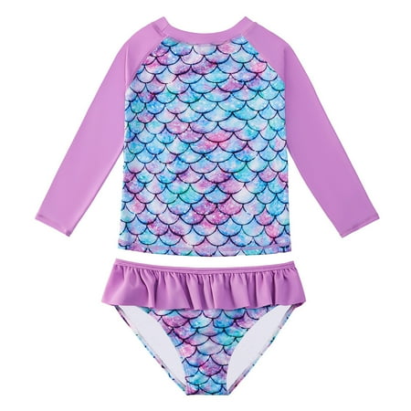 

Esaierr 2PCS Kids Girls Rash Guard Split Swimsuit Long Sleeve Bikini Swimwear Summer Beach Bathing Suits Swimsuit and Briefs Panties UPF 50+ Sun Protection 3-9T