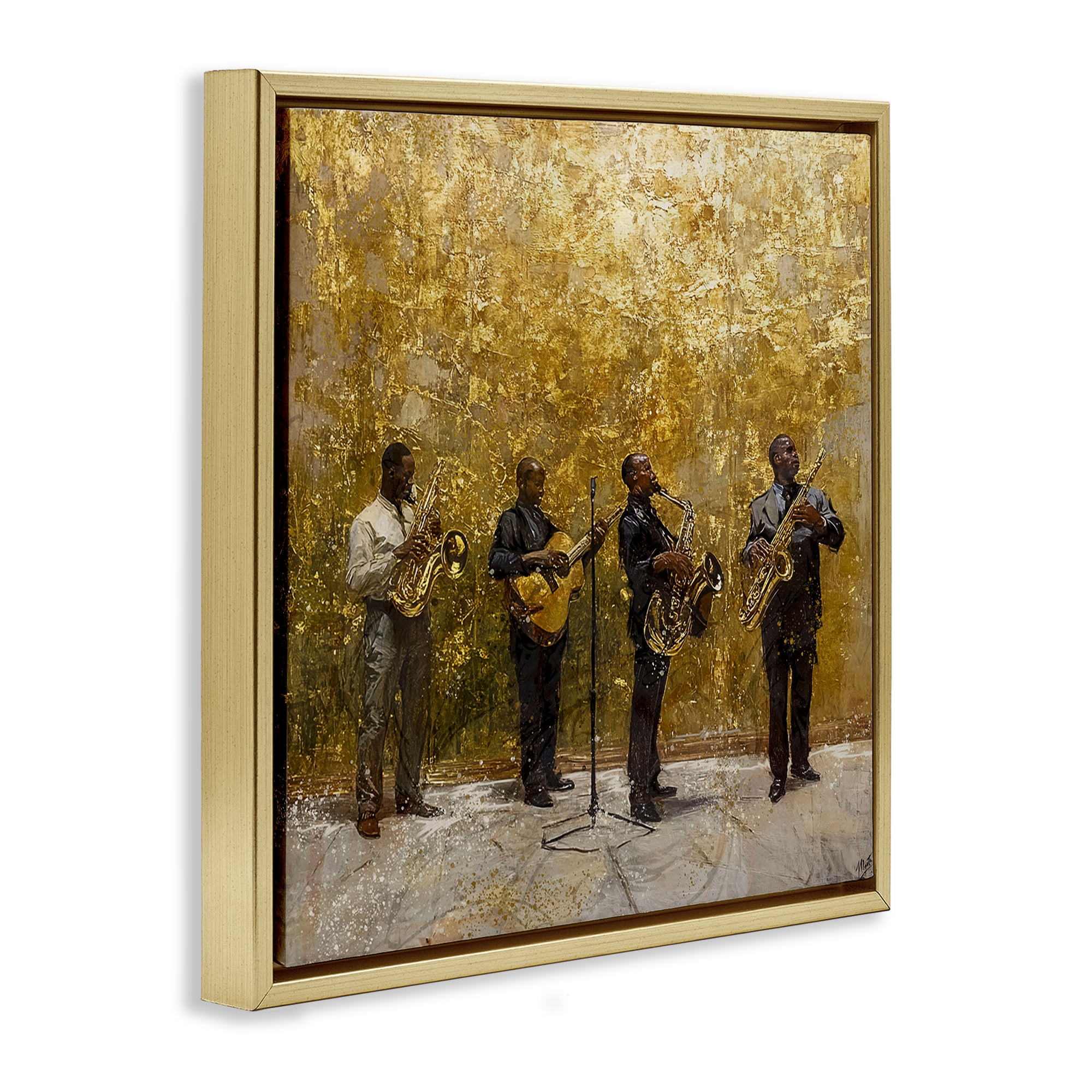 Golden Era Jazz Musicians Gold Framed Floater Canvas Wall Art, design by Marta Wiley