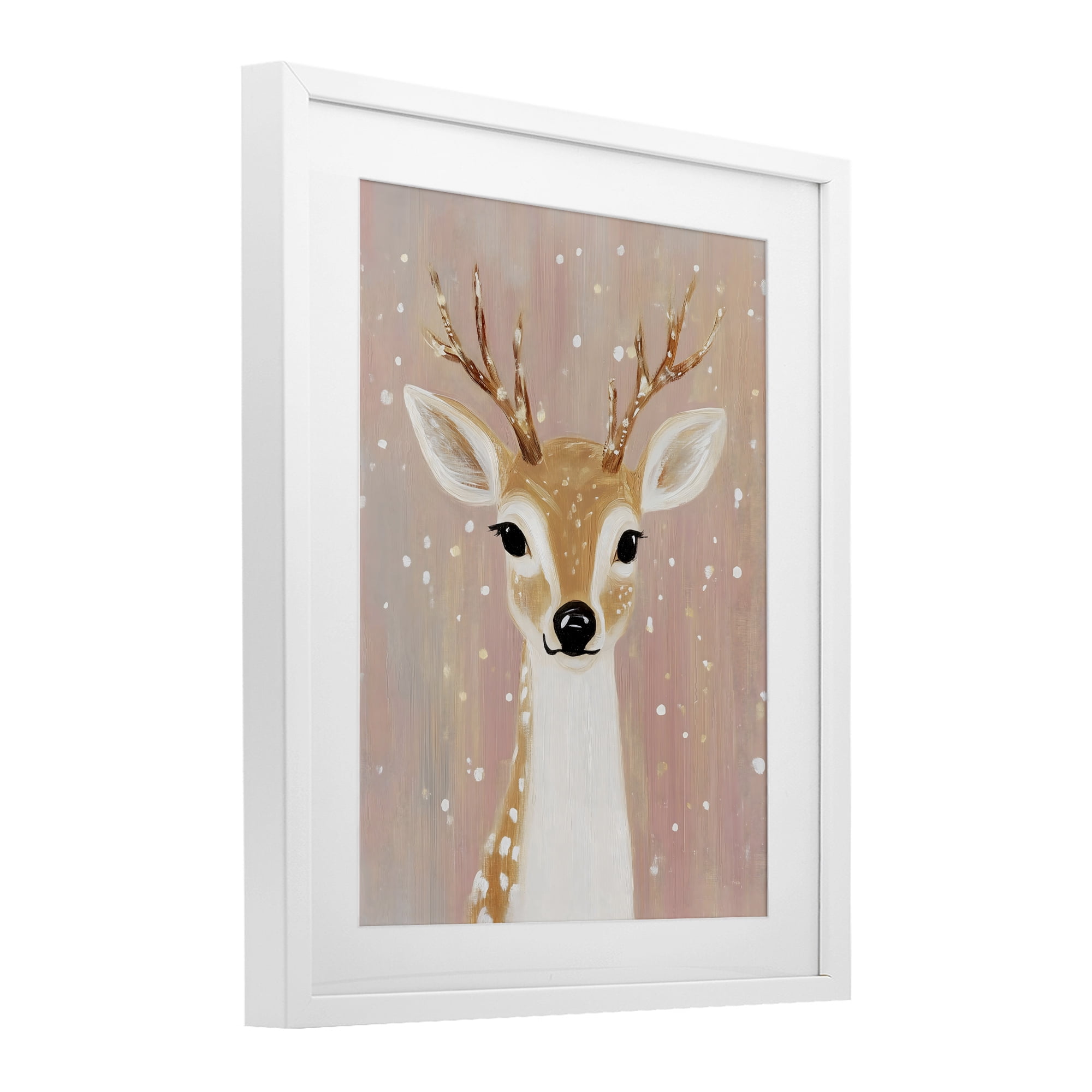Stupell Industries Blush Pink Deer with Snowflakes White Framed Print Under Glass, design by The Prints Vibe