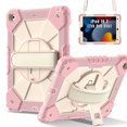 thumbnail image 2 of ELEHOLD Rugged Hybrid Case For iPad 9th/8th/7th Generation, with Built-in Kickstand 360° Rotating Handstrap Crossbody Shoulder Strap Shockproof Heavy Duty Case, Rose Gold+Beige, 2 of 9