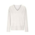 thumbnail image 5 of UTSJKR Women's Knit Sweaters Classic Solid V Neck Tunic Pullover Tops Casual Loose Fit Cozy Jumper Knitwear Long Sleeve Fall Sweaters 2024 Fashion Clothing White L, 5 of 8