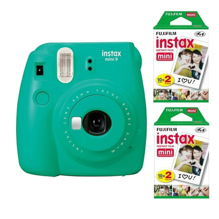 Fujifilm Instax Mini 9 Instant Camera (Arcadia Green) with 2 x Instant Twin Film Pack (40 Exposures)
