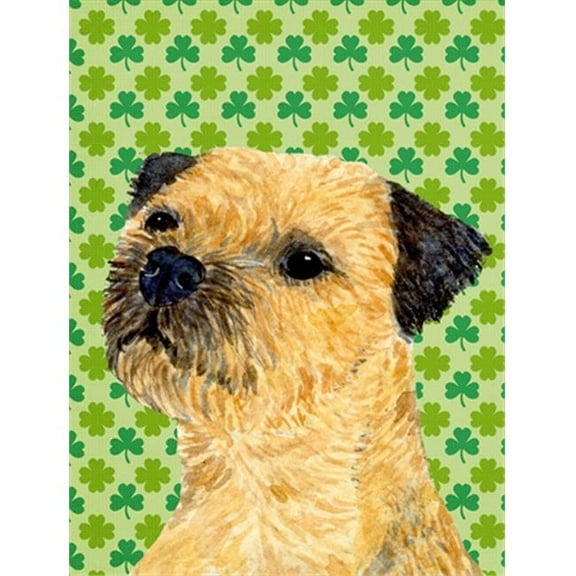 Border Terrier St. Patricks Day Shamrock Portrait Flag - Garden Size, 11 x 15 in.