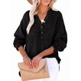 thumbnail image 1 of Womens Casual Button V Neck Long Sleeve Shirts Oversized Solid Blouses Tops Black M, 1 of 7