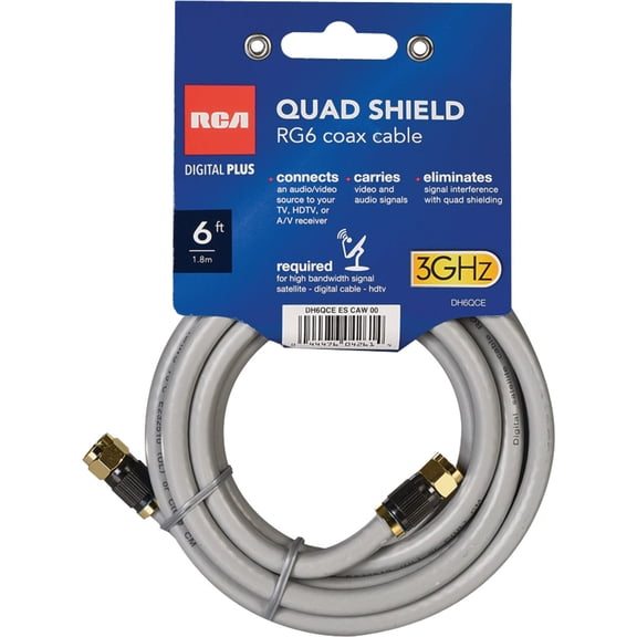 RCA Digital Quad RG6 Coaxial Cable - 6 Ft, Gray