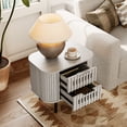 thumbnail image 4 of FITUEYES Mid-Century Modern End Table, Fluted Nightstand for Bedroom, Wooden Side Table with Fluted Panels & 2 Drawers, White Washed, 4 of 5