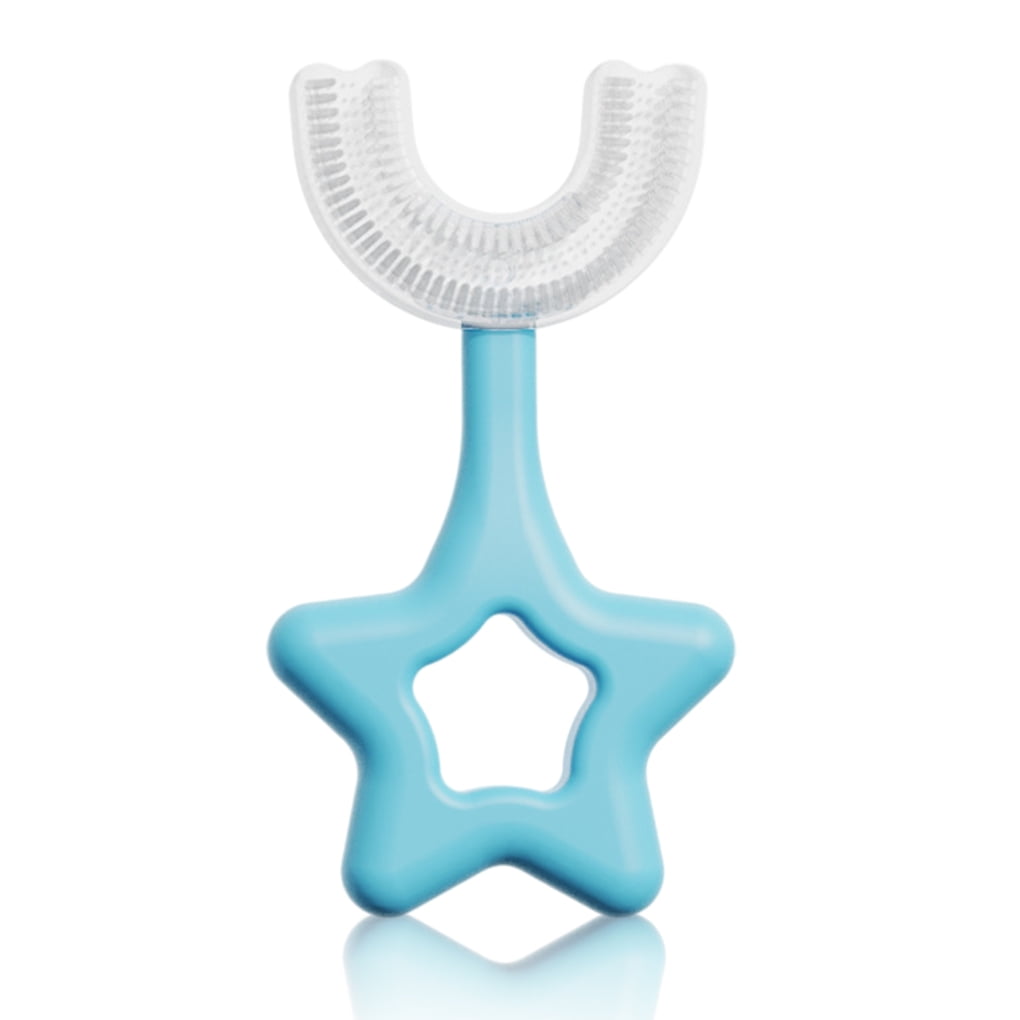 1111Fourone 360-Degree Silicone Soft Double-Sided Ergonomic Baby Toothbrush Manual U-Shaped Tooth Brush Portable Kid Teeth Care with Small