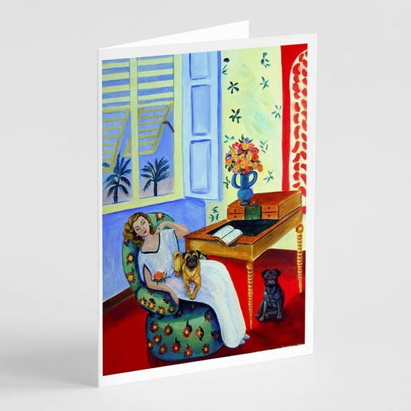 Lady with her Pug Greeting Cards and Envelopes Pack of 8