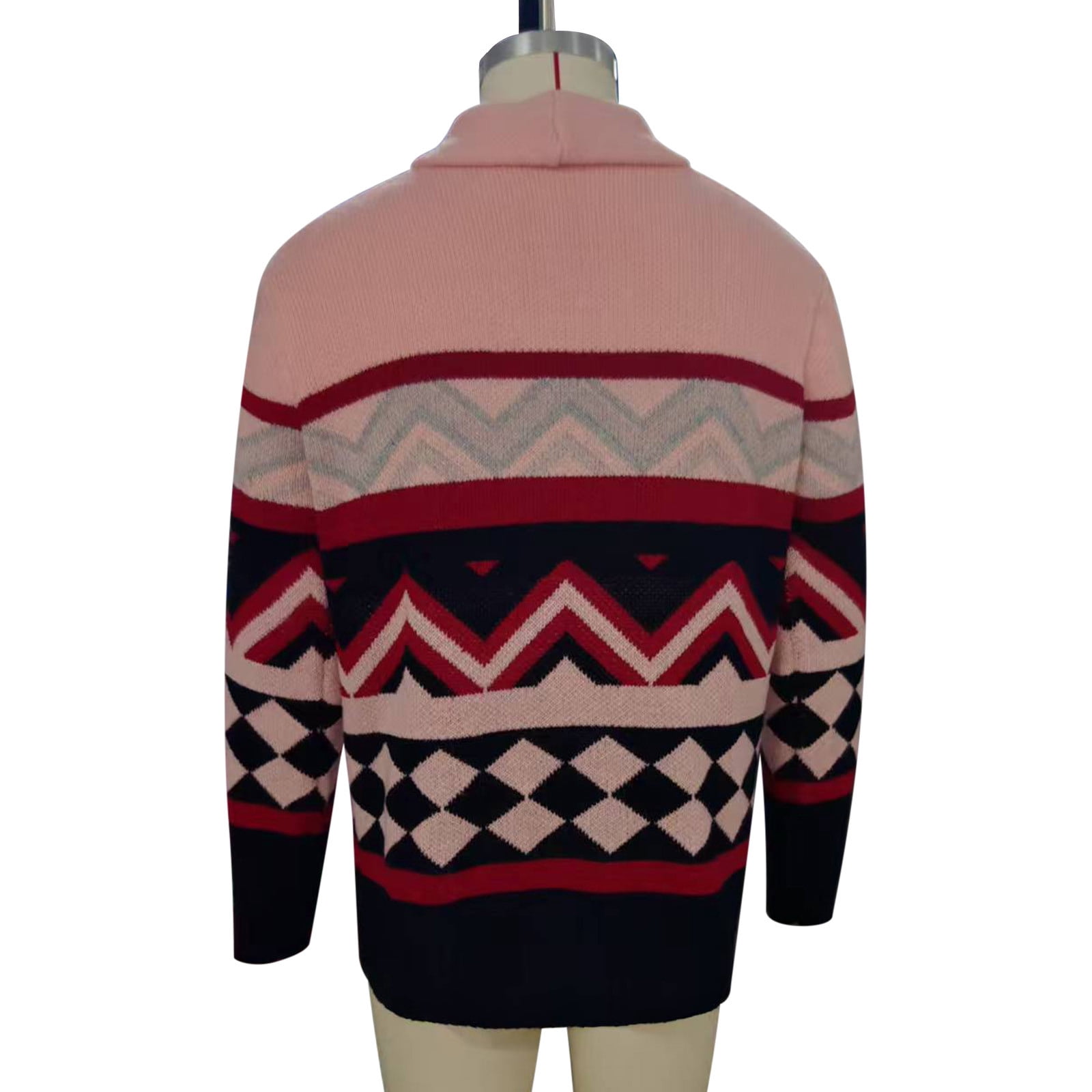 Bpyeka Men's Shawl Collar Knit Cardigan Geometric Fair Isle