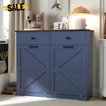 GZXS 39.3"W Tilt Out Trash Cabinet, Farmhouse Freestanding Kitchen Recycling Bin Cabinet with 2 Tilt-Out Compartments & 2 Drawers for Kitchen, Laundry Room, Dining/Living Room (Antique Blue)